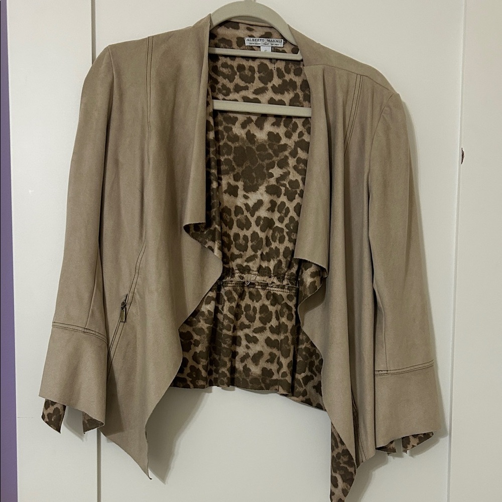 Alberto Makali Beige Draped Blazer with Animal Print
